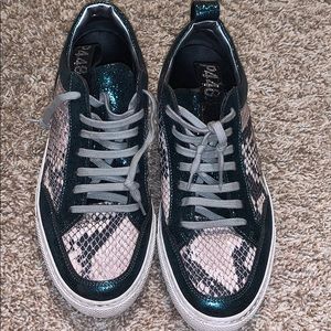 Snake skin & Crackled Leather Low-Top Sneakers
